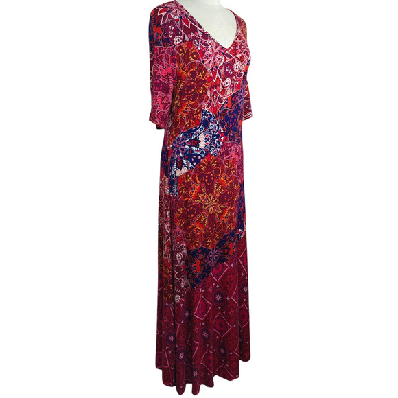 Soft Surroundings Mixed Print Maxi Dress Size Medium Pink Purple Stretch Beachy - Picture 6 of 10